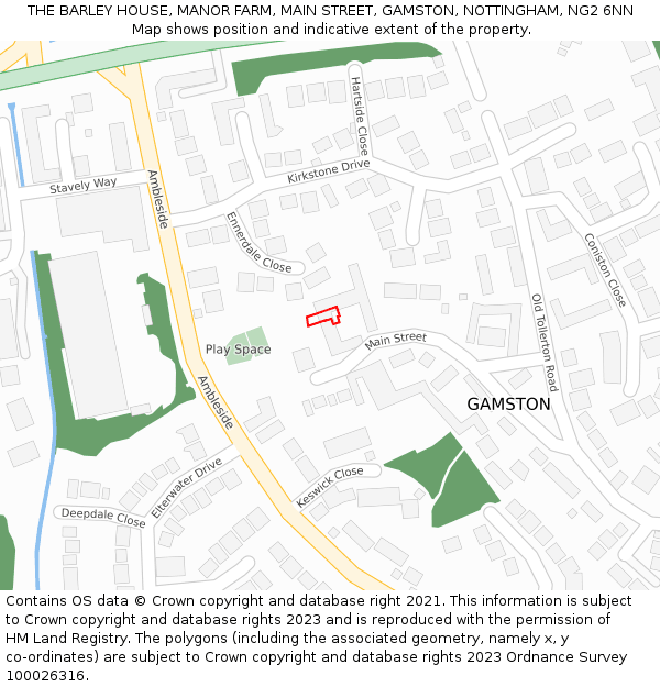 THE BARLEY HOUSE, MANOR FARM, MAIN STREET, GAMSTON, NOTTINGHAM, NG2 6NN: Location map and indicative extent of plot