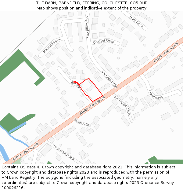 THE BARN, BARNFIELD, FEERING, COLCHESTER, CO5 9HP: Location map and indicative extent of plot