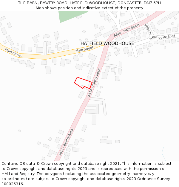 THE BARN, BAWTRY ROAD, HATFIELD WOODHOUSE, DONCASTER, DN7 6PH: Location map and indicative extent of plot