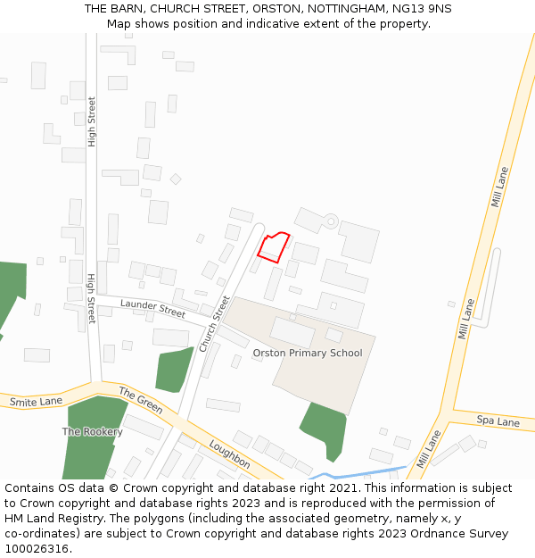 THE BARN, CHURCH STREET, ORSTON, NOTTINGHAM, NG13 9NS: Location map and indicative extent of plot