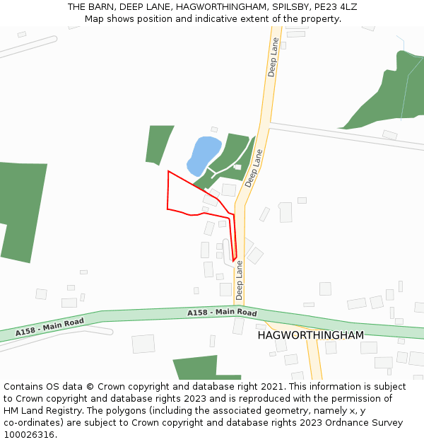 THE BARN, DEEP LANE, HAGWORTHINGHAM, SPILSBY, PE23 4LZ: Location map and indicative extent of plot
