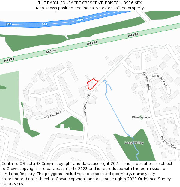 THE BARN, FOURACRE CRESCENT, BRISTOL, BS16 6PX: Location map and indicative extent of plot