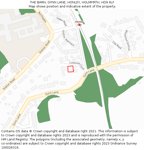 THE BARN, GYNN LANE, HONLEY, HOLMFIRTH, HD9 6LF: Location map and indicative extent of plot