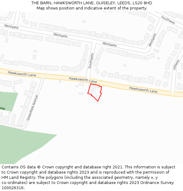 THE BARN, HAWKSWORTH LANE, GUISELEY, LEEDS, LS20 8HD: Location map and indicative extent of plot