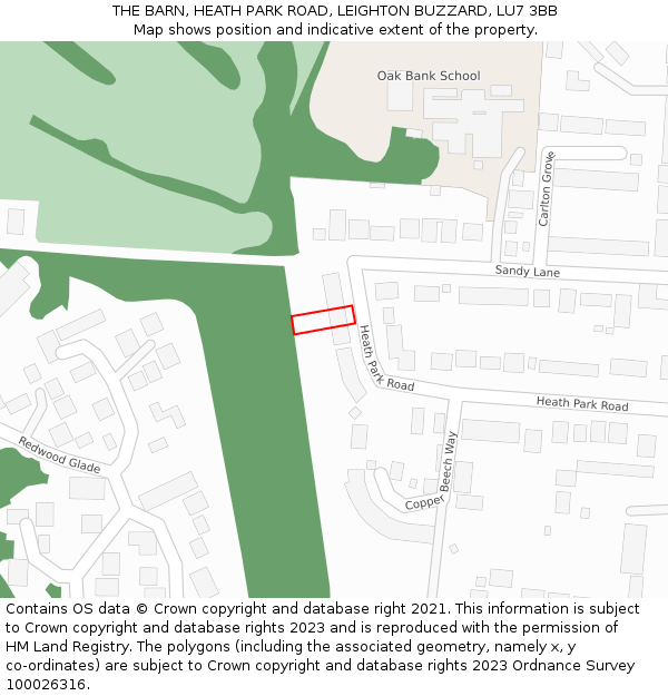 THE BARN, HEATH PARK ROAD, LEIGHTON BUZZARD, LU7 3BB: Location map and indicative extent of plot