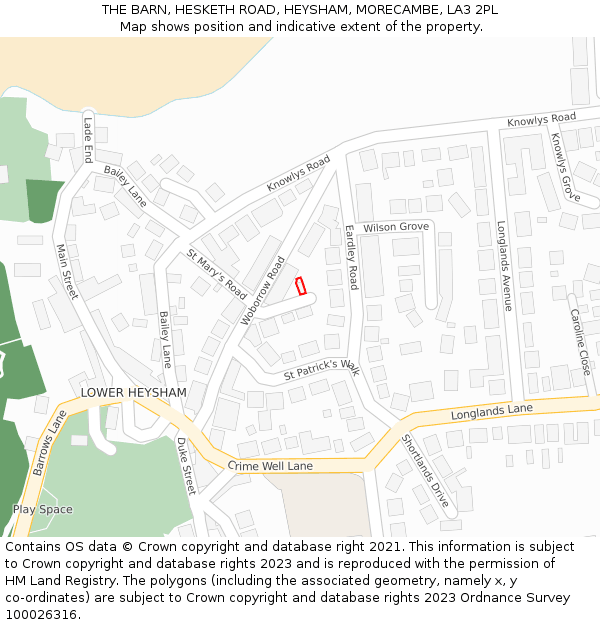 THE BARN, HESKETH ROAD, HEYSHAM, MORECAMBE, LA3 2PL: Location map and indicative extent of plot