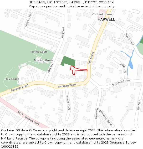 THE BARN, HIGH STREET, HARWELL, DIDCOT, OX11 0EX: Location map and indicative extent of plot