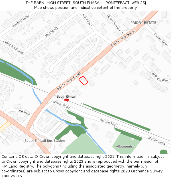 THE BARN, HIGH STREET, SOUTH ELMSALL, PONTEFRACT, WF9 2SJ: Location map and indicative extent of plot