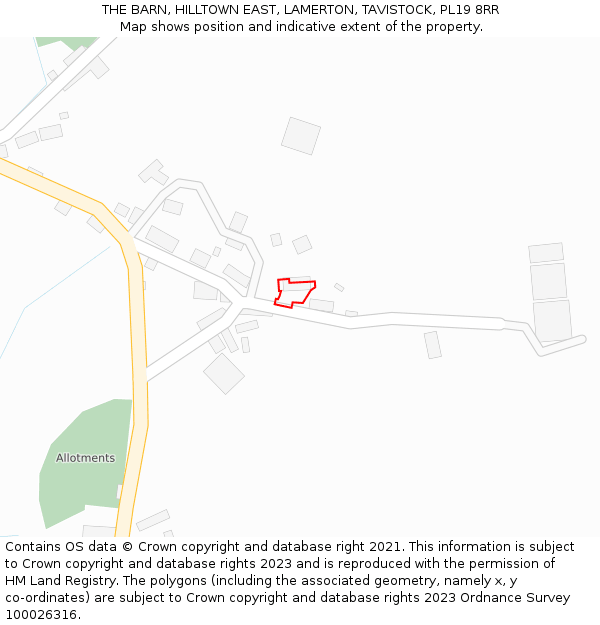 THE BARN, HILLTOWN EAST, LAMERTON, TAVISTOCK, PL19 8RR: Location map and indicative extent of plot