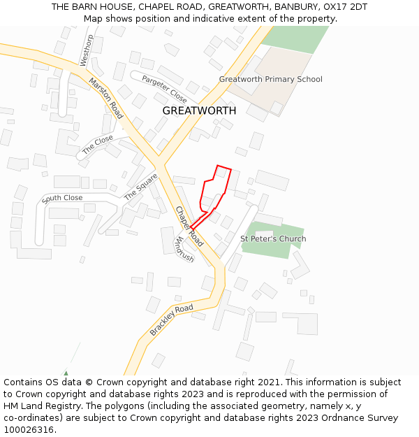 THE BARN HOUSE, CHAPEL ROAD, GREATWORTH, BANBURY, OX17 2DT: Location map and indicative extent of plot