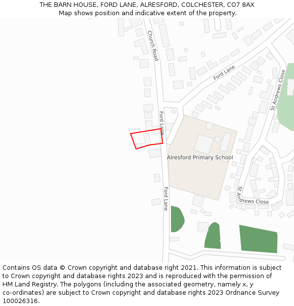 THE BARN HOUSE, FORD LANE, ALRESFORD, COLCHESTER, CO7 8AX: Location map and indicative extent of plot