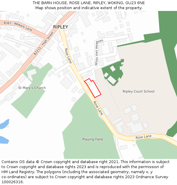 THE BARN HOUSE, ROSE LANE, RIPLEY, WOKING, GU23 6NE: Location map and indicative extent of plot