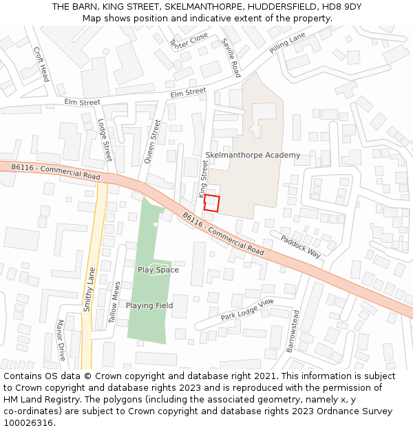 THE BARN, KING STREET, SKELMANTHORPE, HUDDERSFIELD, HD8 9DY: Location map and indicative extent of plot