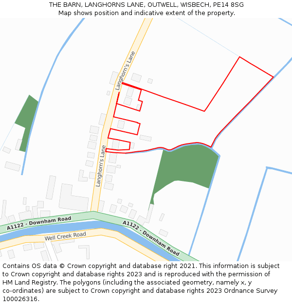 THE BARN, LANGHORNS LANE, OUTWELL, WISBECH, PE14 8SG: Location map and indicative extent of plot