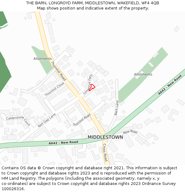 THE BARN, LONGROYD FARM, MIDDLESTOWN, WAKEFIELD, WF4 4QB: Location map and indicative extent of plot