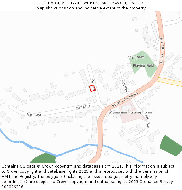 THE BARN, MILL LANE, WITNESHAM, IPSWICH, IP6 9HR: Location map and indicative extent of plot