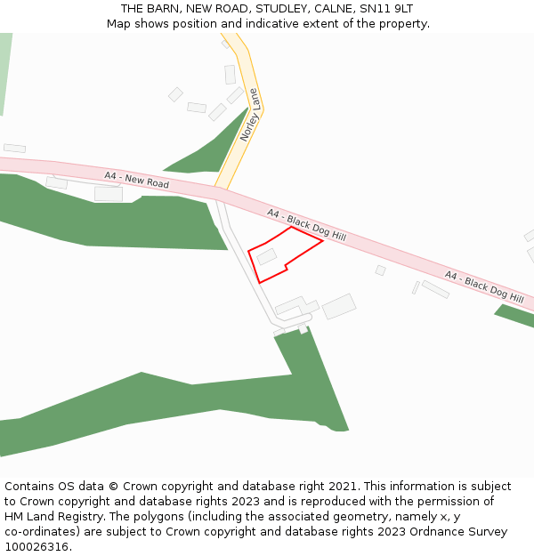 THE BARN, NEW ROAD, STUDLEY, CALNE, SN11 9LT: Location map and indicative extent of plot