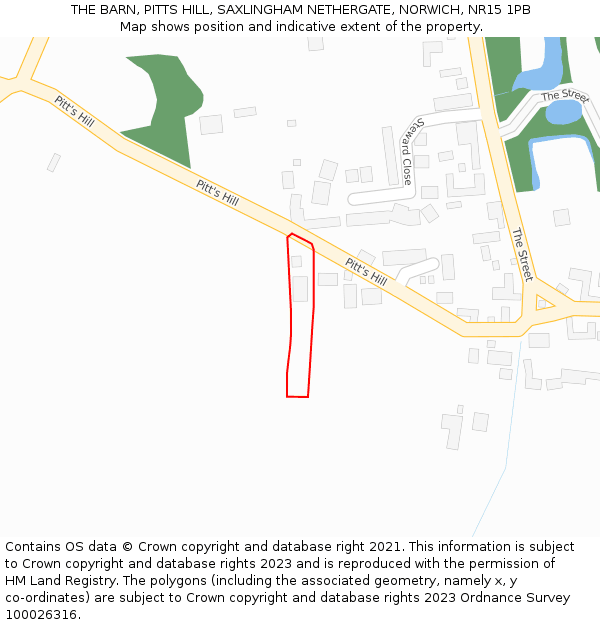 THE BARN, PITTS HILL, SAXLINGHAM NETHERGATE, NORWICH, NR15 1PB: Location map and indicative extent of plot