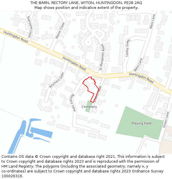 THE BARN, RECTORY LANE, WYTON, HUNTINGDON, PE28 2AQ: Location map and indicative extent of plot