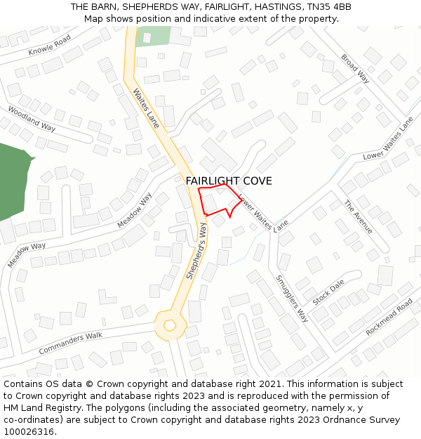 THE BARN, SHEPHERDS WAY, FAIRLIGHT, HASTINGS, TN35 4BB: Location map and indicative extent of plot