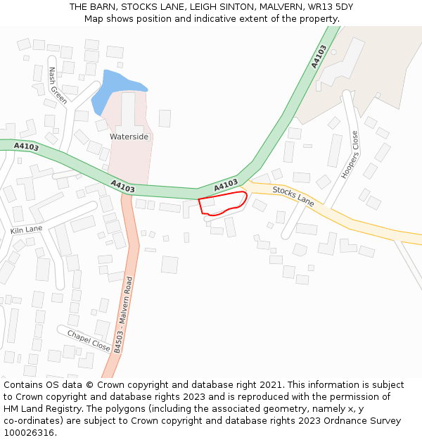 THE BARN, STOCKS LANE, LEIGH SINTON, MALVERN, WR13 5DY: Location map and indicative extent of plot