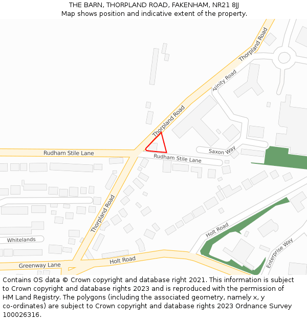 THE BARN, THORPLAND ROAD, FAKENHAM, NR21 8JJ: Location map and indicative extent of plot