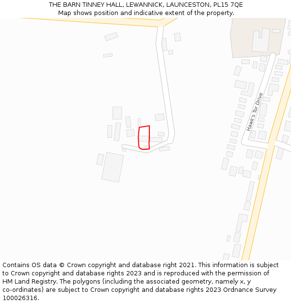 THE BARN TINNEY HALL, LEWANNICK, LAUNCESTON, PL15 7QE: Location map and indicative extent of plot