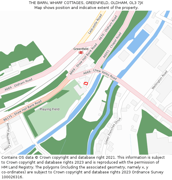 THE BARN, WHARF COTTAGES, GREENFIELD, OLDHAM, OL3 7JX: Location map and indicative extent of plot