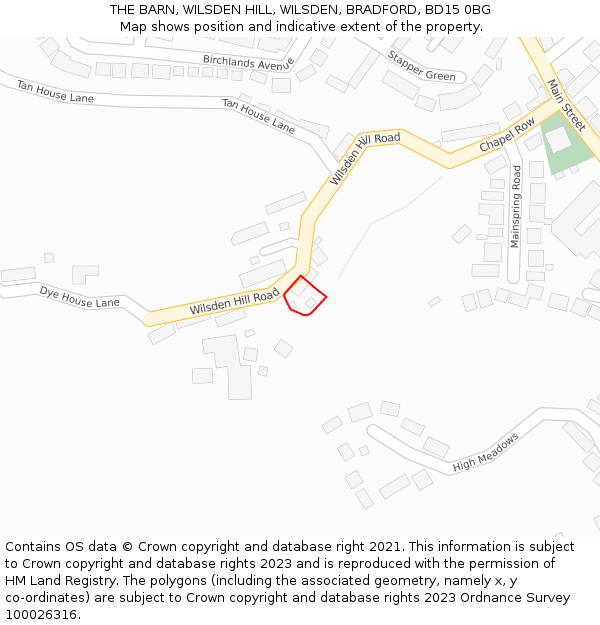 THE BARN, WILSDEN HILL, WILSDEN, BRADFORD, BD15 0BG: Location map and indicative extent of plot