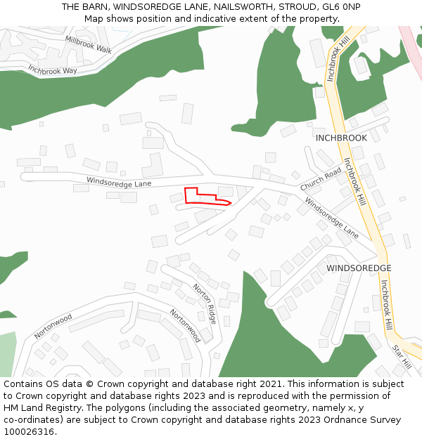 THE BARN, WINDSOREDGE LANE, NAILSWORTH, STROUD, GL6 0NP: Location map and indicative extent of plot