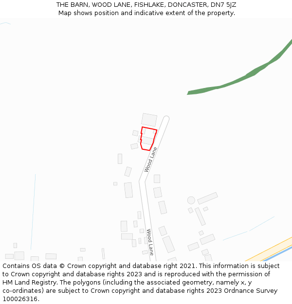 THE BARN, WOOD LANE, FISHLAKE, DONCASTER, DN7 5JZ: Location map and indicative extent of plot