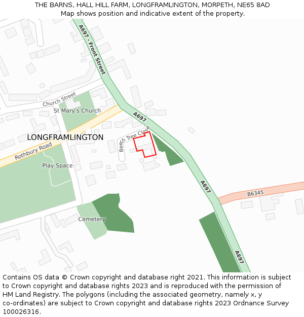 THE BARNS, HALL HILL FARM, LONGFRAMLINGTON, MORPETH, NE65 8AD: Location map and indicative extent of plot