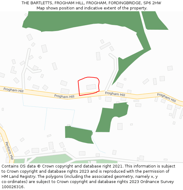 THE BARTLETTS, FROGHAM HILL, FROGHAM, FORDINGBRIDGE, SP6 2HW: Location map and indicative extent of plot