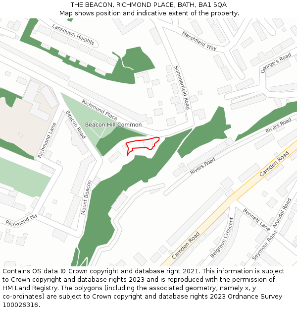 THE BEACON, RICHMOND PLACE, BATH, BA1 5QA: Location map and indicative extent of plot