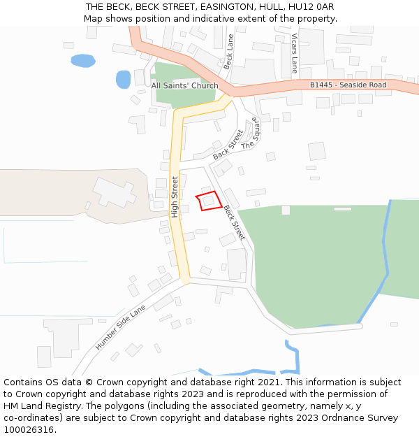 THE BECK, BECK STREET, EASINGTON, HULL, HU12 0AR: Location map and indicative extent of plot