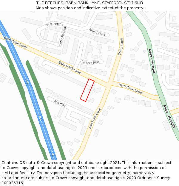 THE BEECHES, BARN BANK LANE, STAFFORD, ST17 9HB: Location map and indicative extent of plot