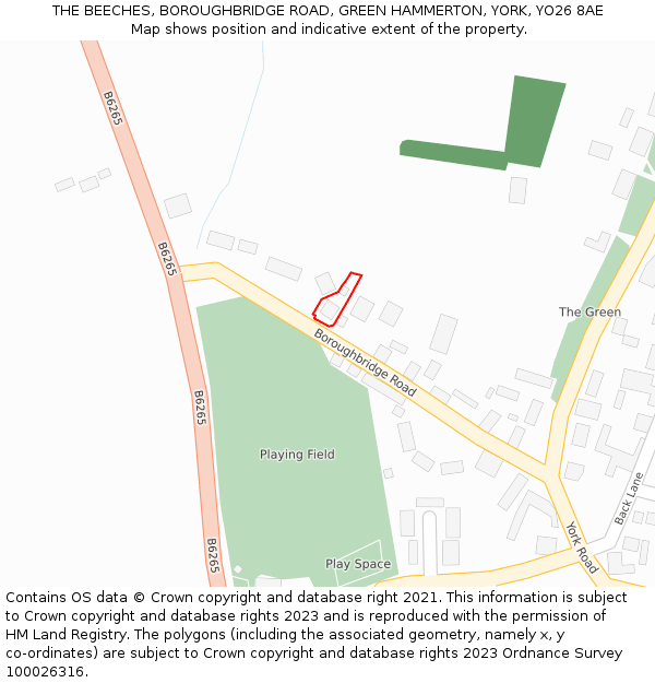 THE BEECHES, BOROUGHBRIDGE ROAD, GREEN HAMMERTON, YORK, YO26 8AE: Location map and indicative extent of plot