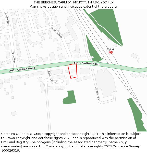 THE BEECHES, CARLTON MINIOTT, THIRSK, YO7 4LX: Location map and indicative extent of plot