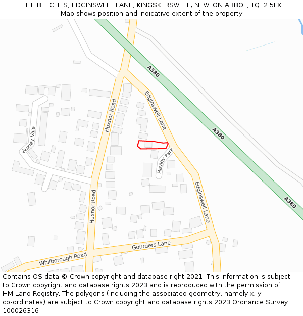 THE BEECHES, EDGINSWELL LANE, KINGSKERSWELL, NEWTON ABBOT, TQ12 5LX: Location map and indicative extent of plot