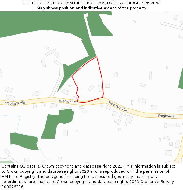 THE BEECHES, FROGHAM HILL, FROGHAM, FORDINGBRIDGE, SP6 2HW: Location map and indicative extent of plot