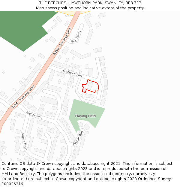 THE BEECHES, HAWTHORN PARK, SWANLEY, BR8 7FB: Location map and indicative extent of plot