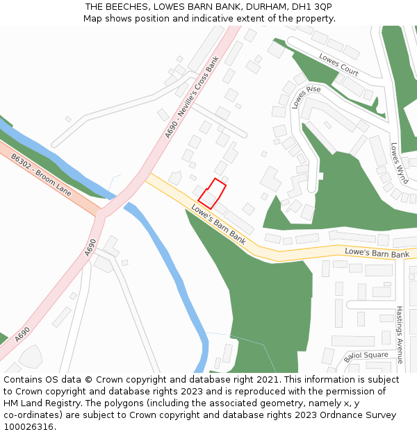 THE BEECHES, LOWES BARN BANK, DURHAM, DH1 3QP: Location map and indicative extent of plot