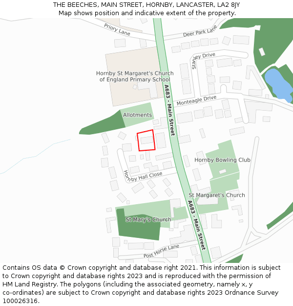 THE BEECHES, MAIN STREET, HORNBY, LANCASTER, LA2 8JY: Location map and indicative extent of plot