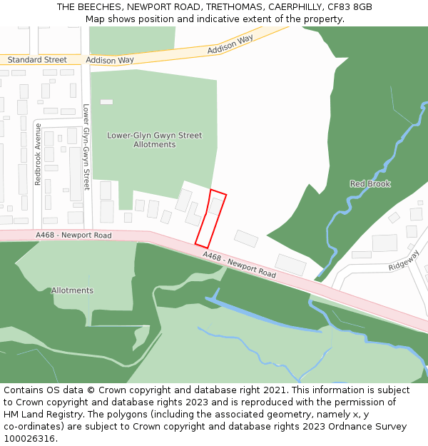 THE BEECHES, NEWPORT ROAD, TRETHOMAS, CAERPHILLY, CF83 8GB: Location map and indicative extent of plot