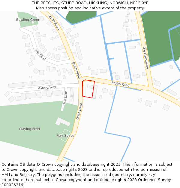 THE BEECHES, STUBB ROAD, HICKLING, NORWICH, NR12 0YR: Location map and indicative extent of plot