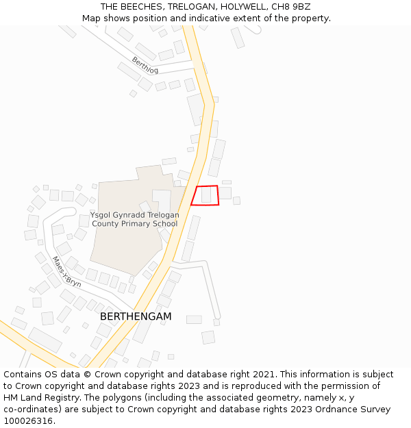 THE BEECHES, TRELOGAN, HOLYWELL, CH8 9BZ: Location map and indicative extent of plot