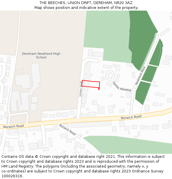 THE BEECHES, UNION DRIFT, DEREHAM, NR20 3AZ: Location map and indicative extent of plot