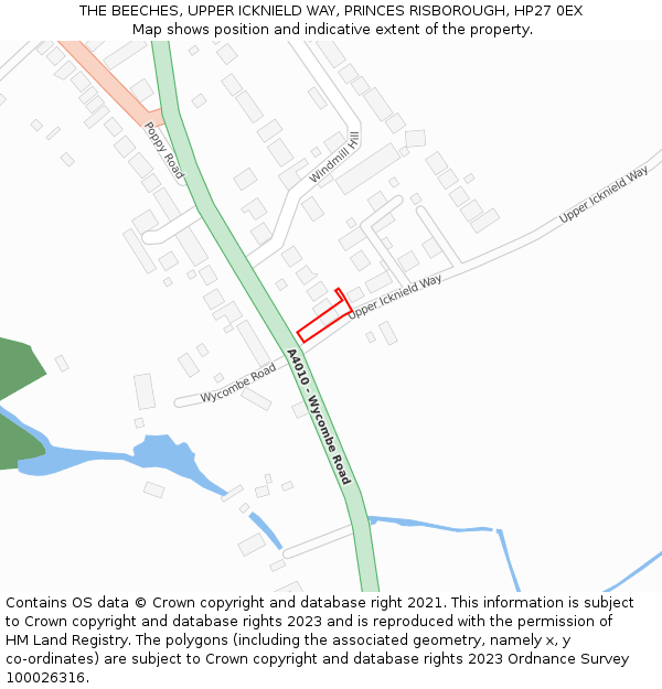 THE BEECHES, UPPER ICKNIELD WAY, PRINCES RISBOROUGH, HP27 0EX: Location map and indicative extent of plot