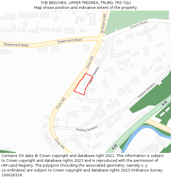 THE BEECHES, UPPER TREDREA, TRURO, TR3 7QU: Location map and indicative extent of plot