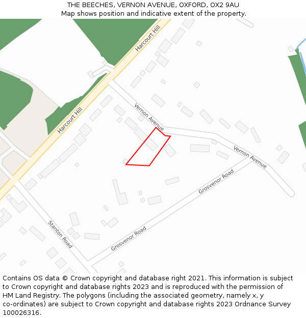 THE BEECHES, VERNON AVENUE, OXFORD, OX2 9AU: Location map and indicative extent of plot